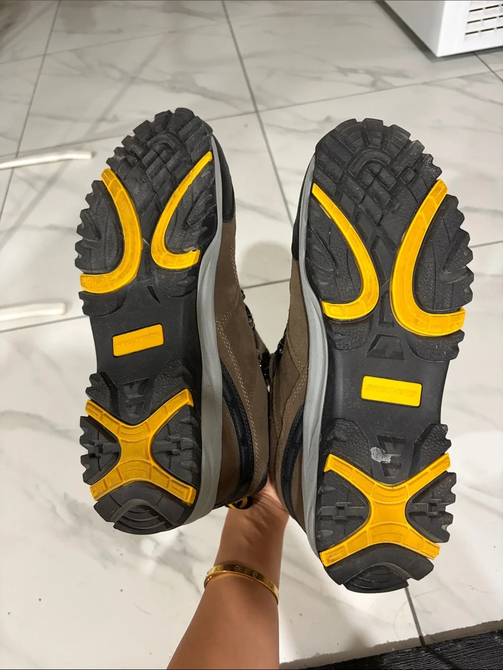 Skechers Men's Brown Trail Boots with Black and Yellow Accents